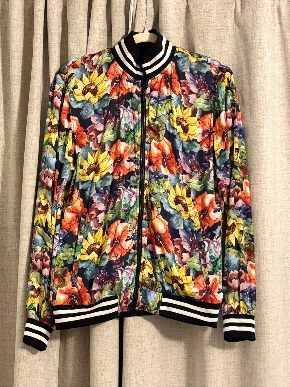 Gender Neutral Floral Print Bomber Jacket - size small to medium